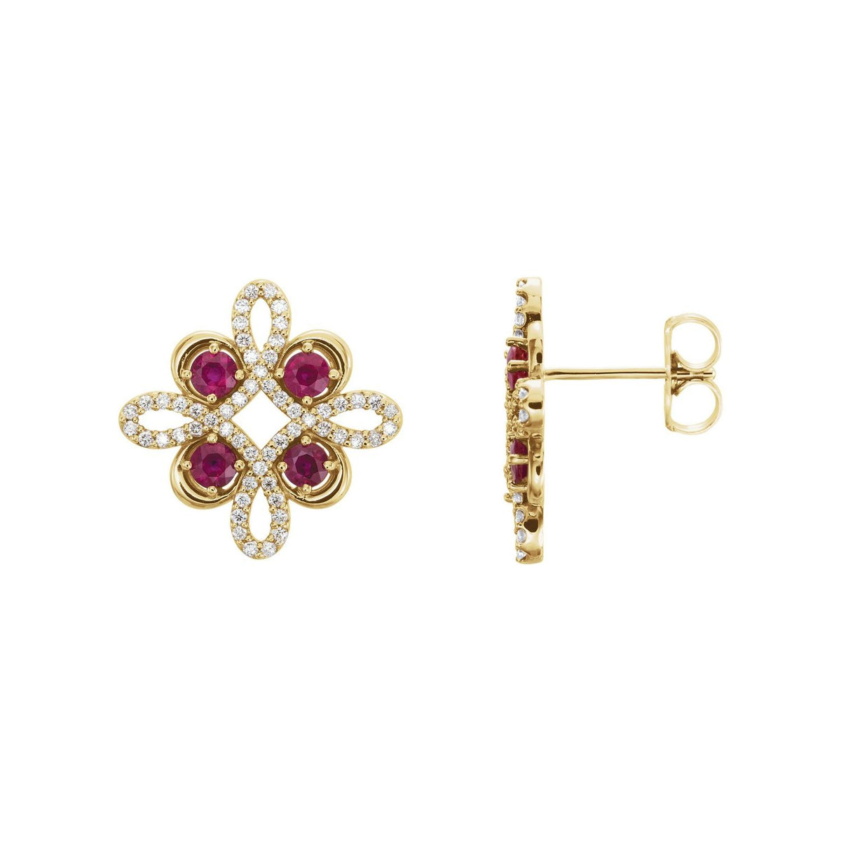14K Yellow Gold round natural ruby earrings
