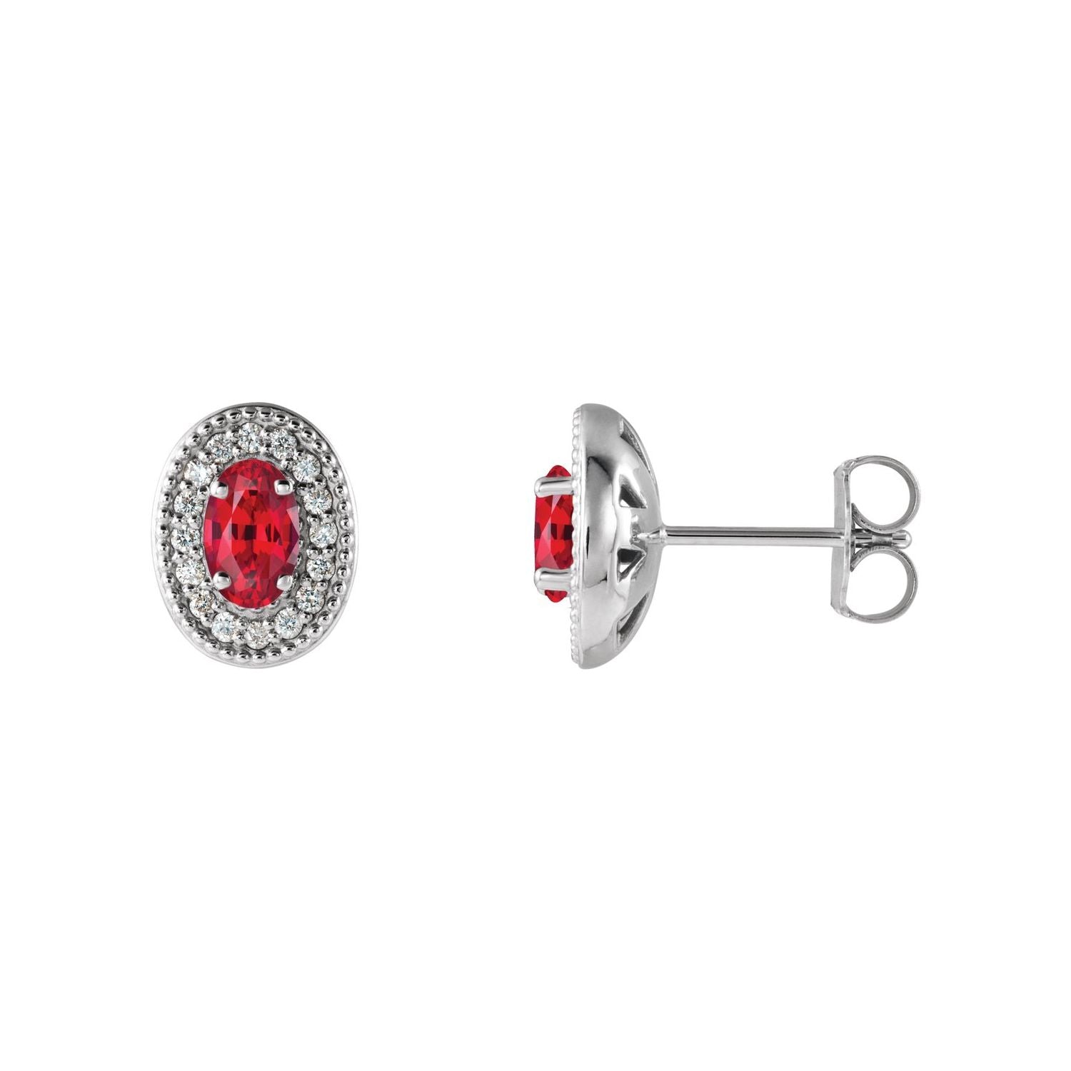 14K White Gold oval natural ruby earrings