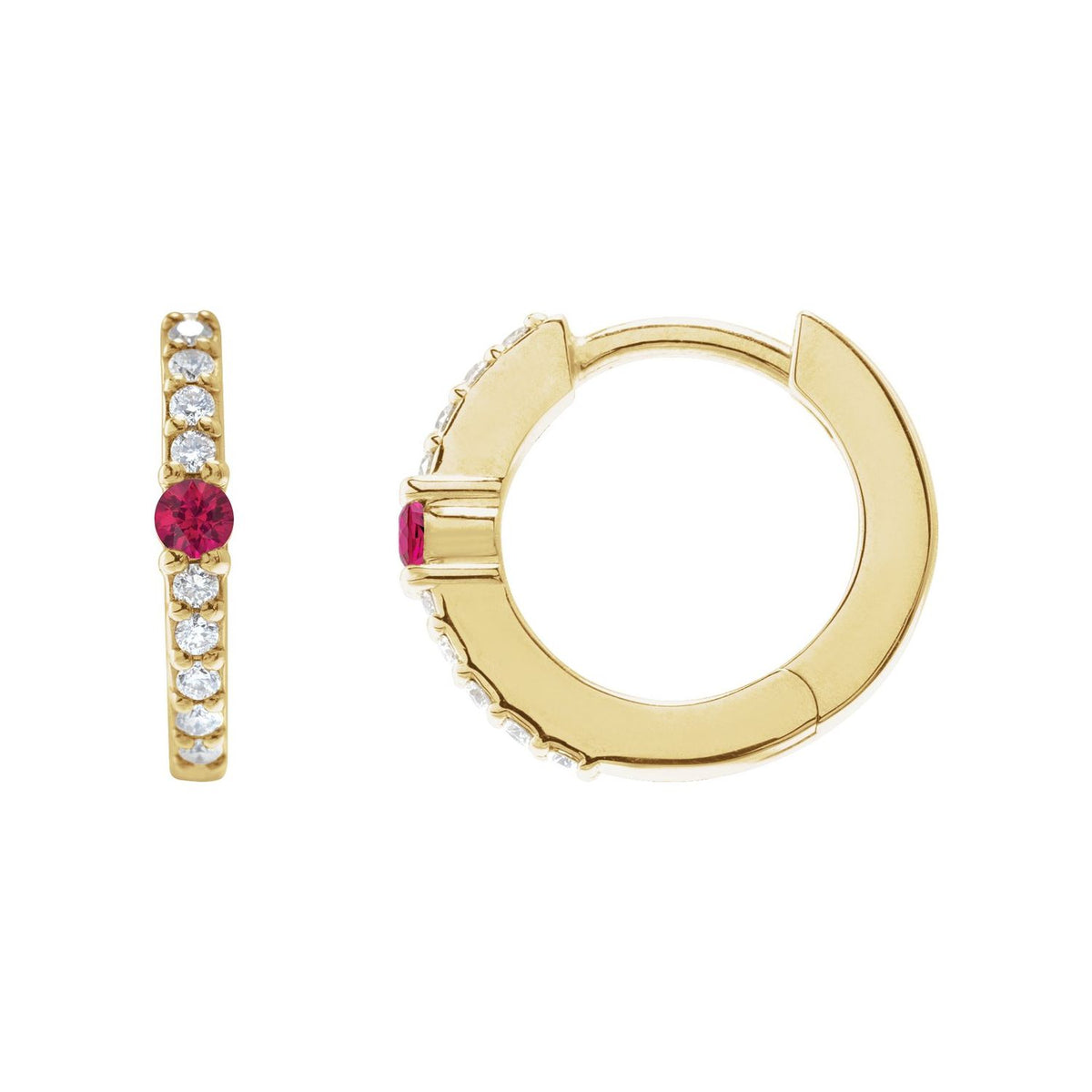 14K Yellow Gold round natural ruby earrings