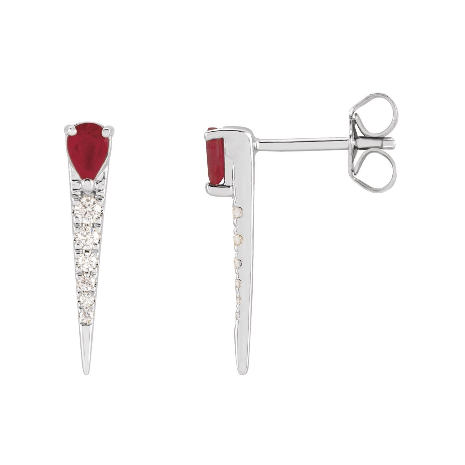 14K White Gold pear natural ruby earrings