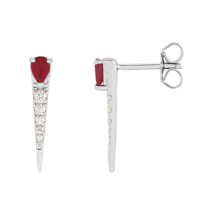 14K White Gold pear natural ruby earrings