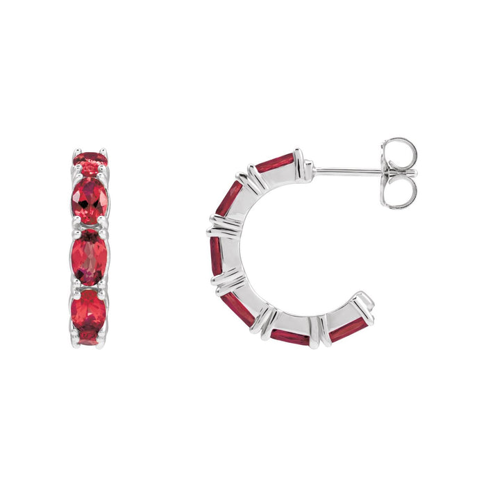 14K White Gold oval natural ruby earrings