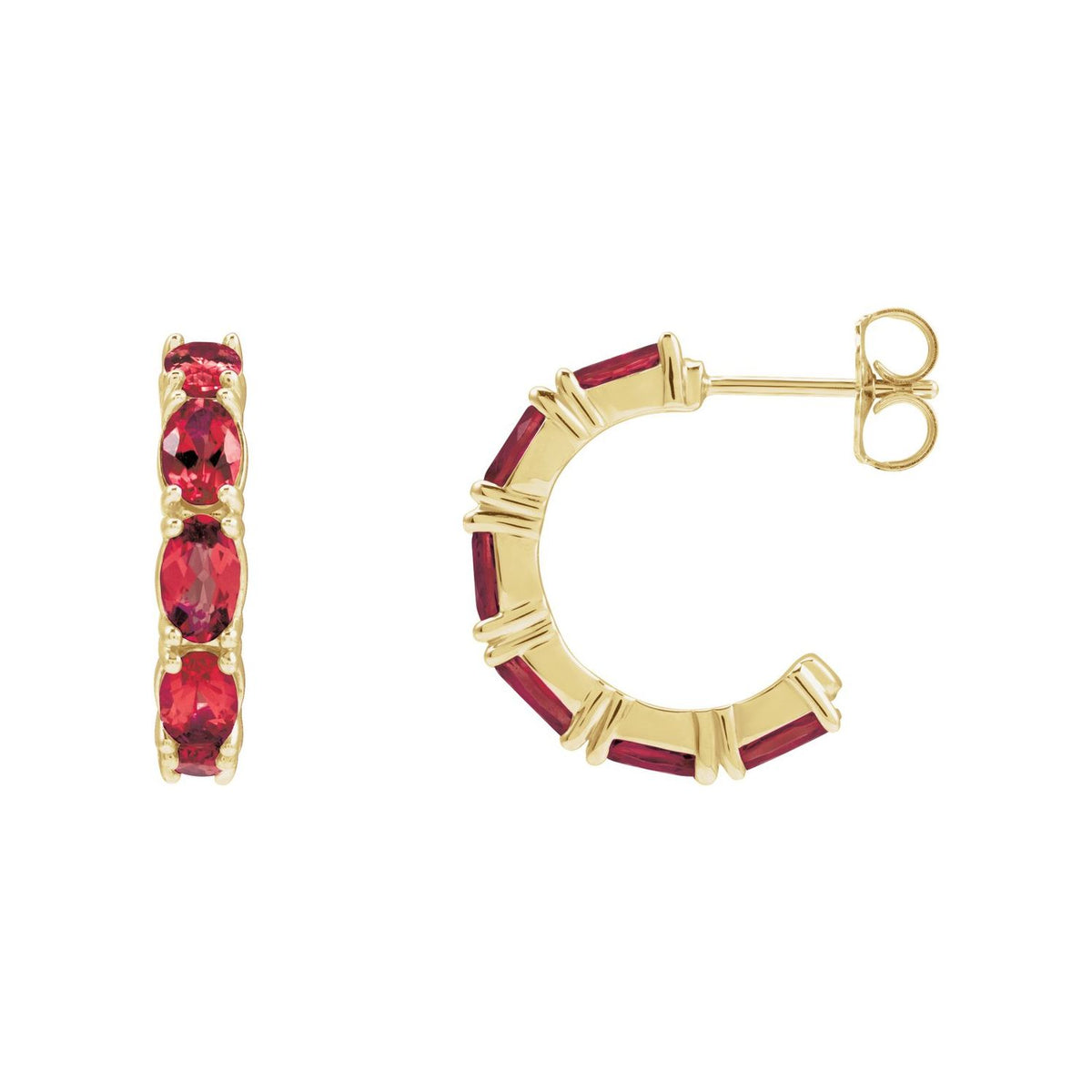 14K Yellow Gold oval natural ruby earrings