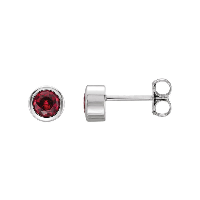 14K White Gold round natural ruby earrings