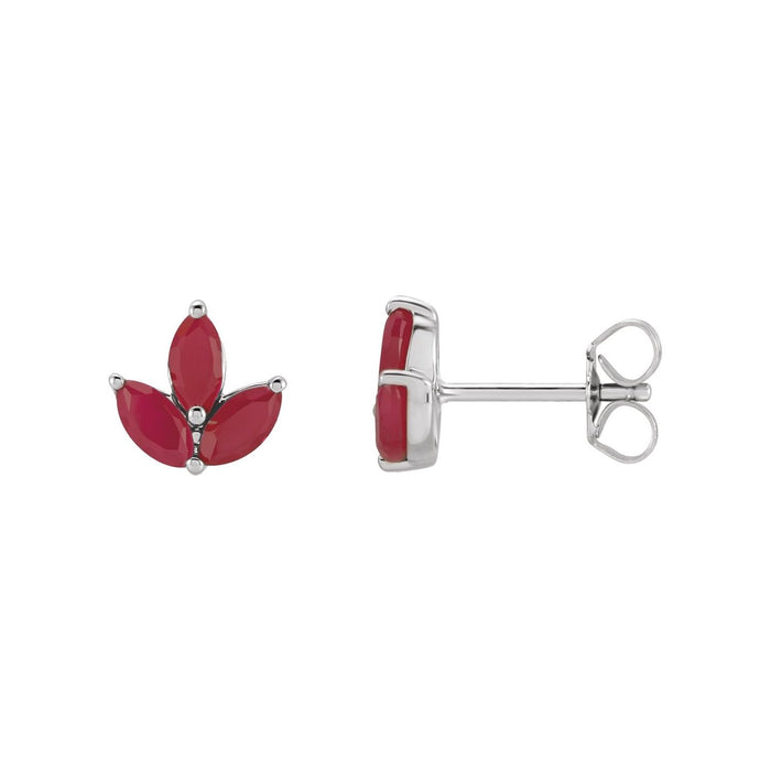 14K White Gold marquise natural ruby earrings