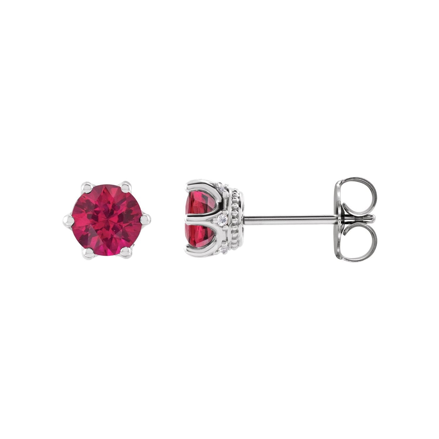 14K White Gold round natural ruby earrings