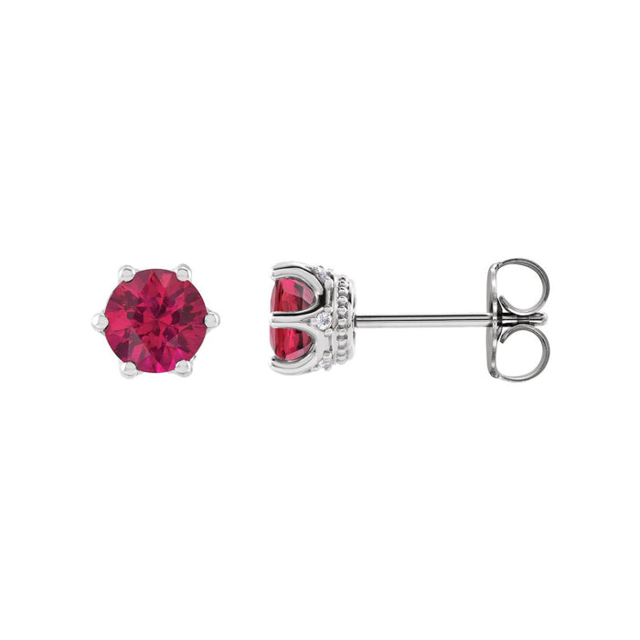 14K White Gold round natural ruby earrings