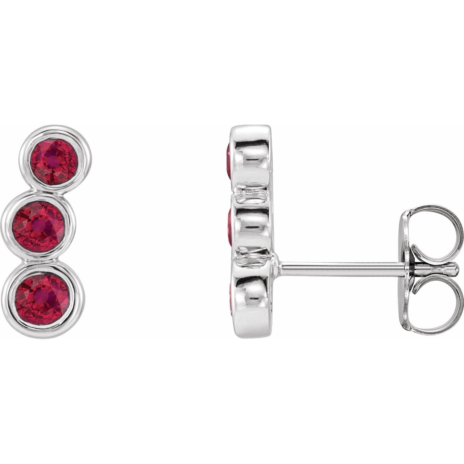 natural ruby ear climbers in 14k White Gold