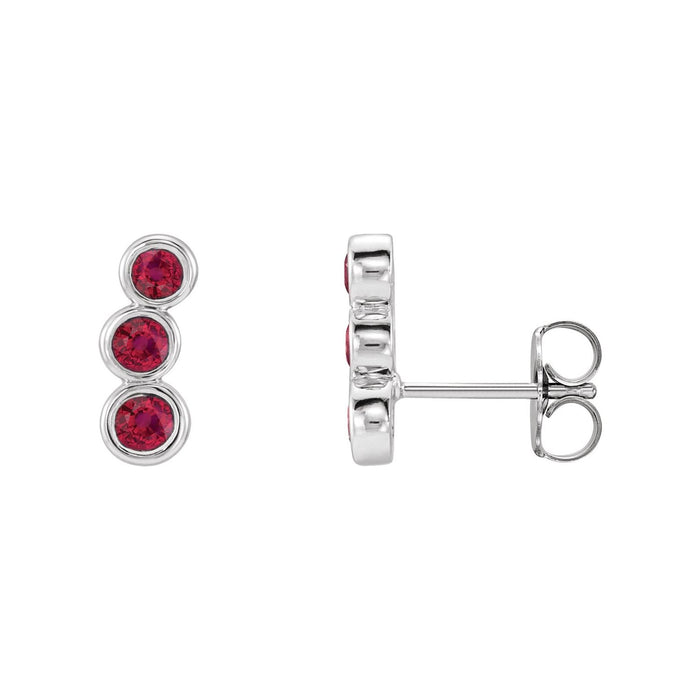 14K White Gold round natural ruby earrings