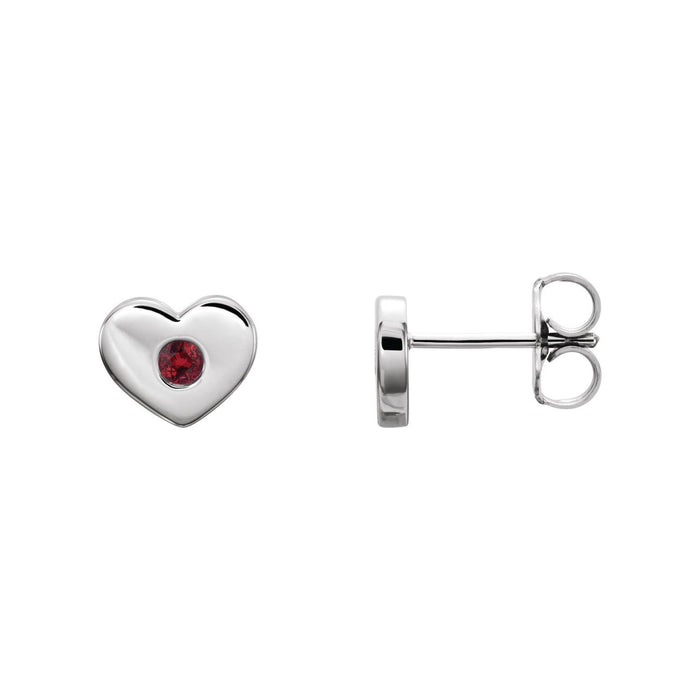 14K White Gold round natural ruby earrings