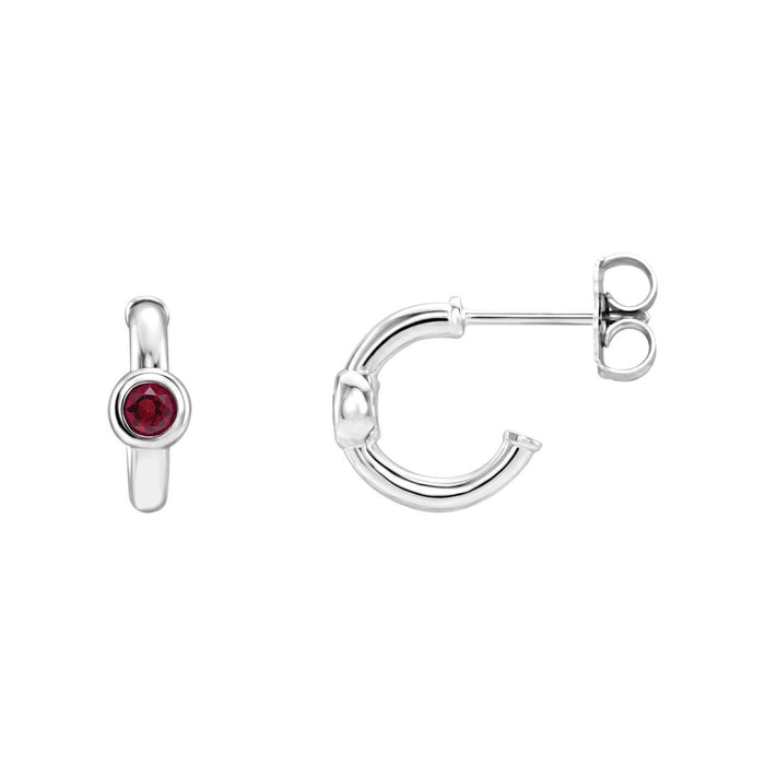 14K White Gold round natural ruby earrings