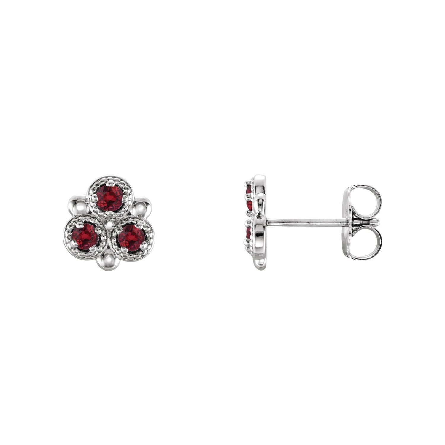 14K White Gold round natural ruby earrings