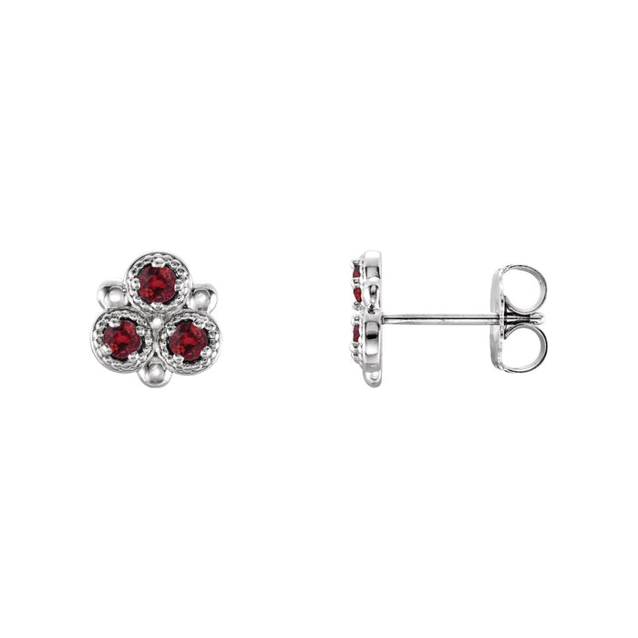 14K White Gold round natural ruby earrings