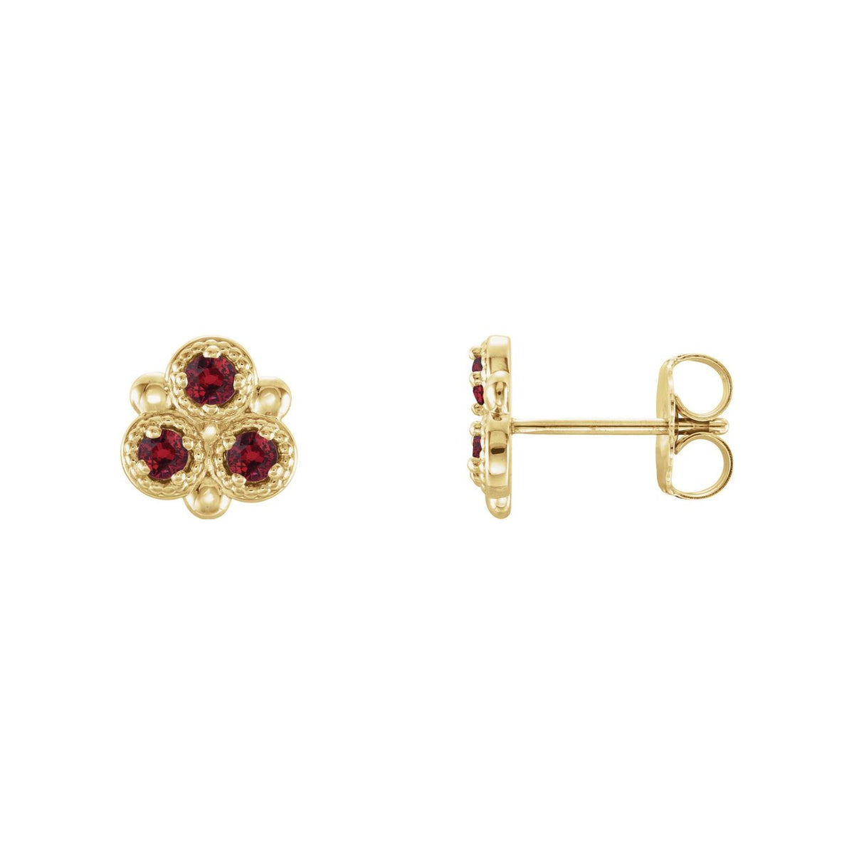 14K Yellow Gold round natural ruby earrings