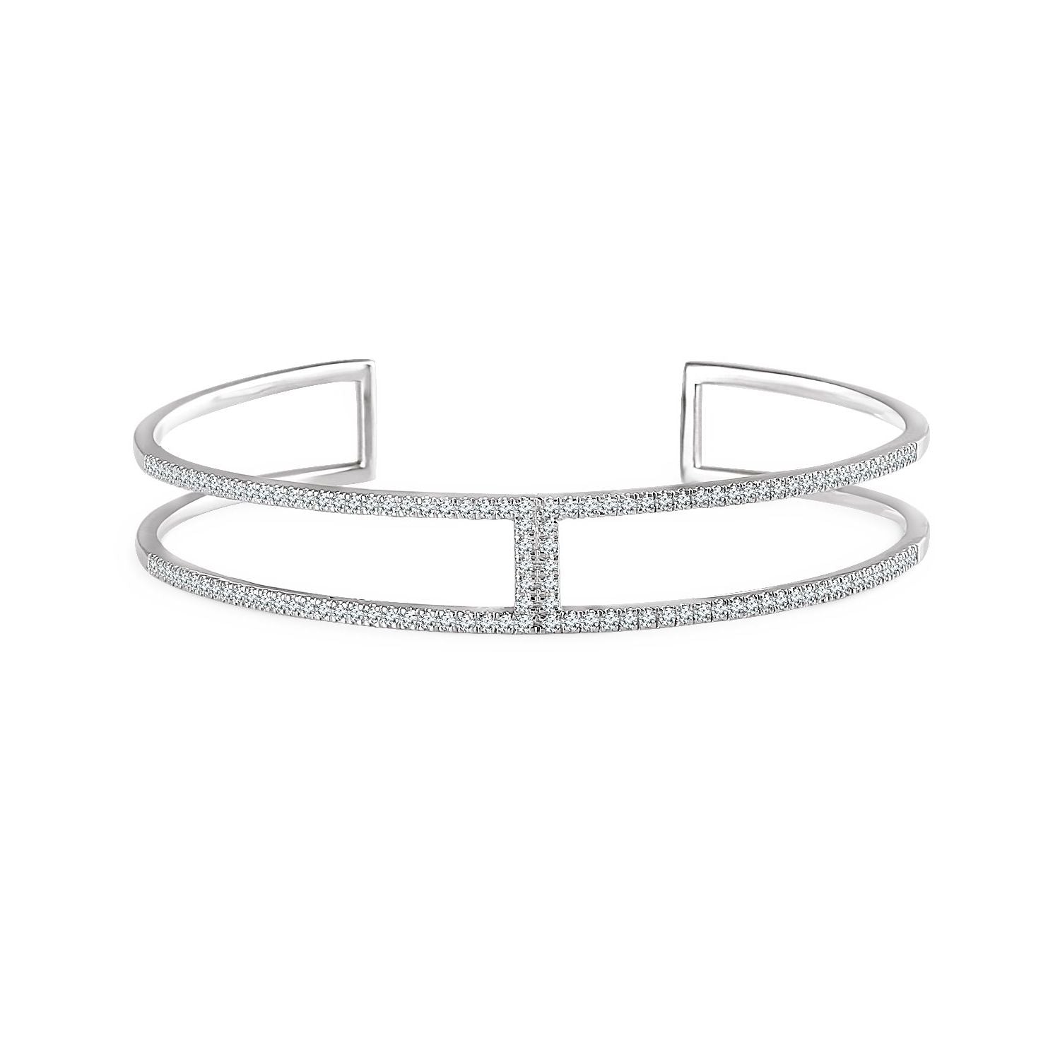 Negative-Space Diamond Cuff Bracelet in 14k white gold