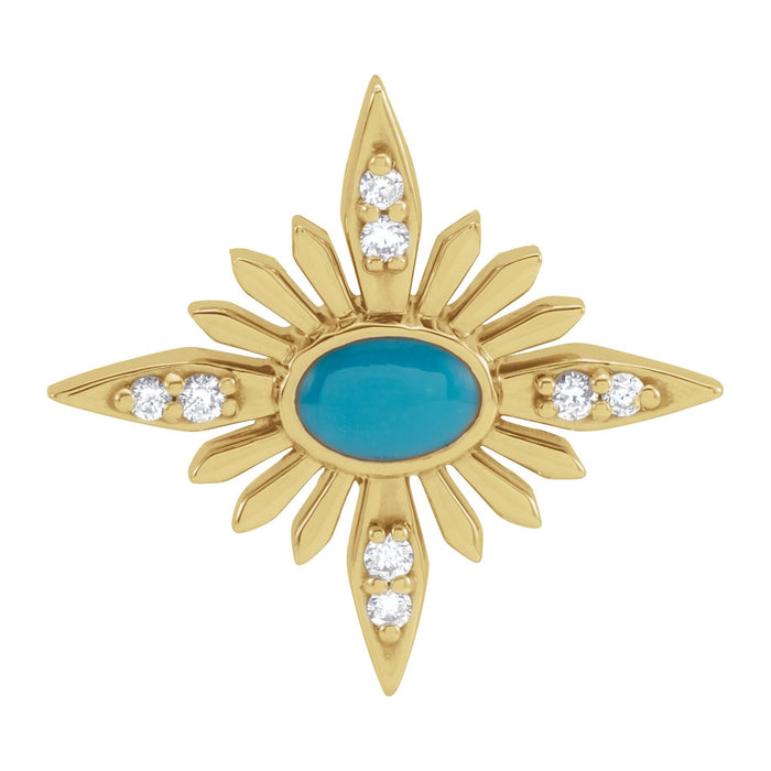 North Star Turquoise Pendant with Diamonds in 14K Yellow Gold