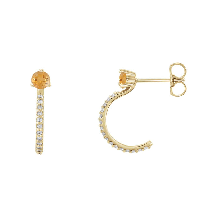 14K Yellow Gold citrine round hoop earrings