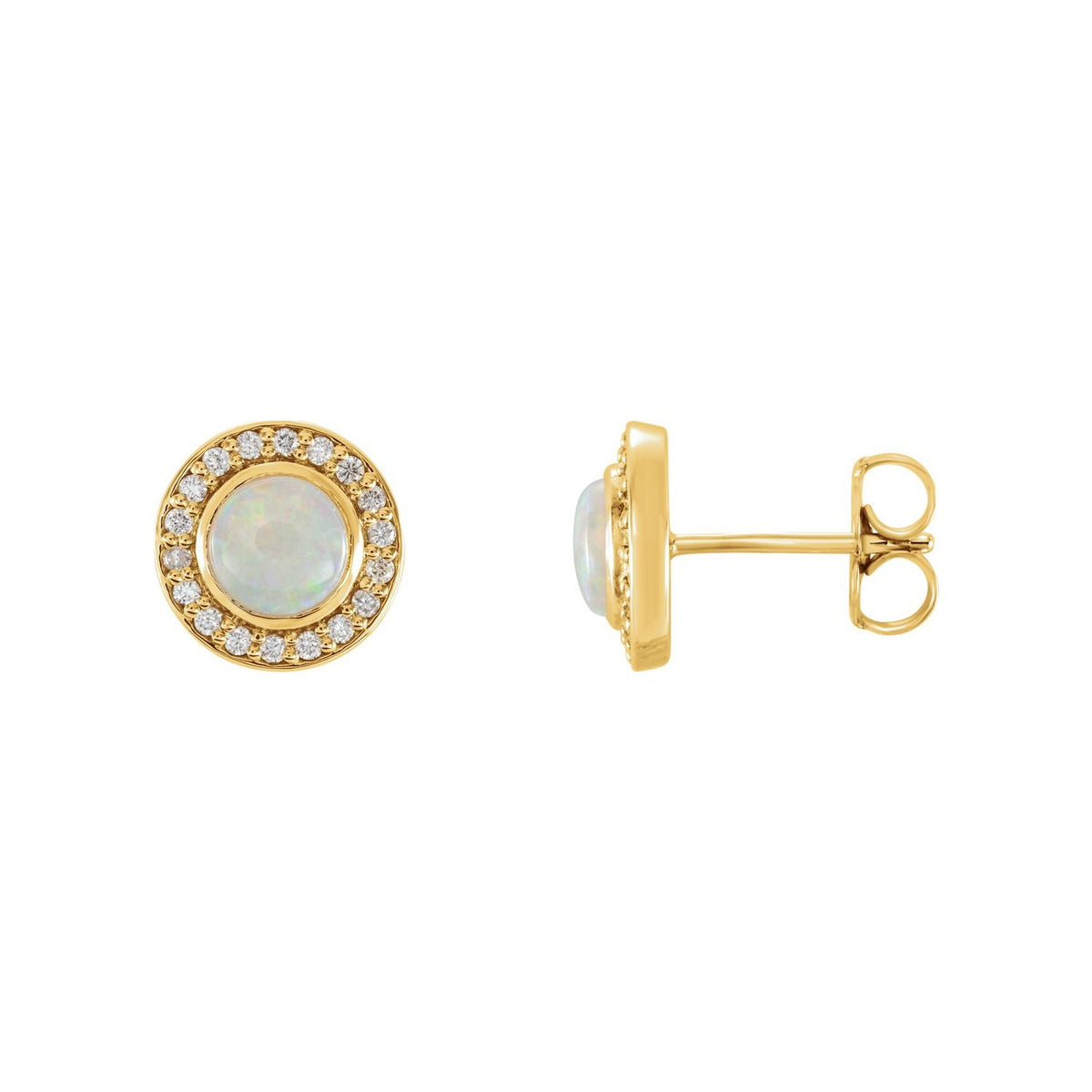 14K Yellow Gold opal round halo earrings