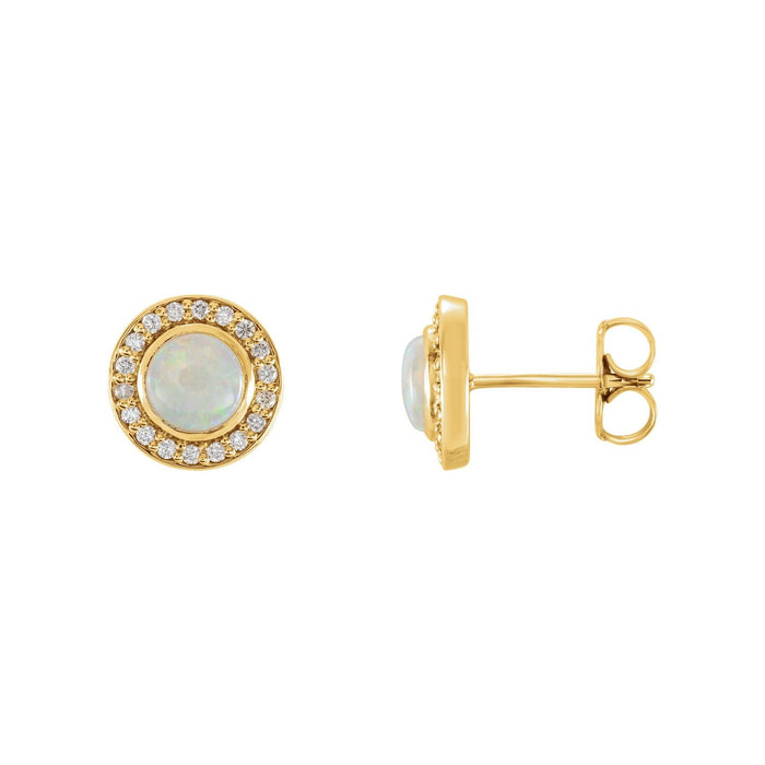 14K Yellow Gold opal round halo earrings