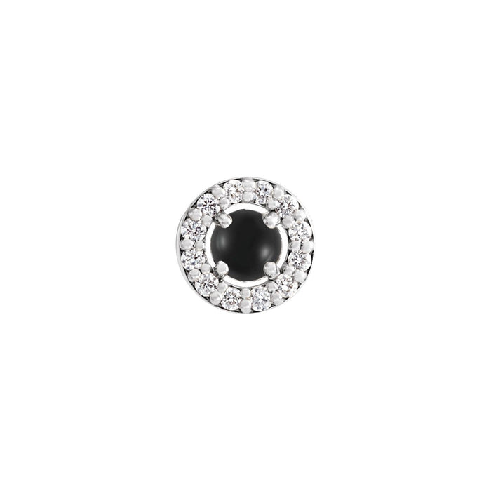 Diamond Halo Cabochon Black Onyx Pendant in 14K White Gold