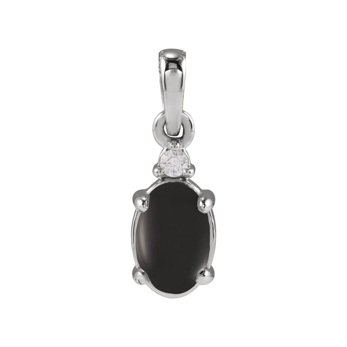 Diamond & Cabochon Black Onyx Pendant in 14K White Gold