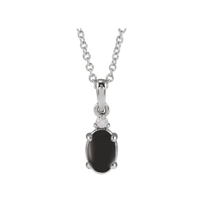Onyx Cabochon & Diamond Pendant in 14K White Gold