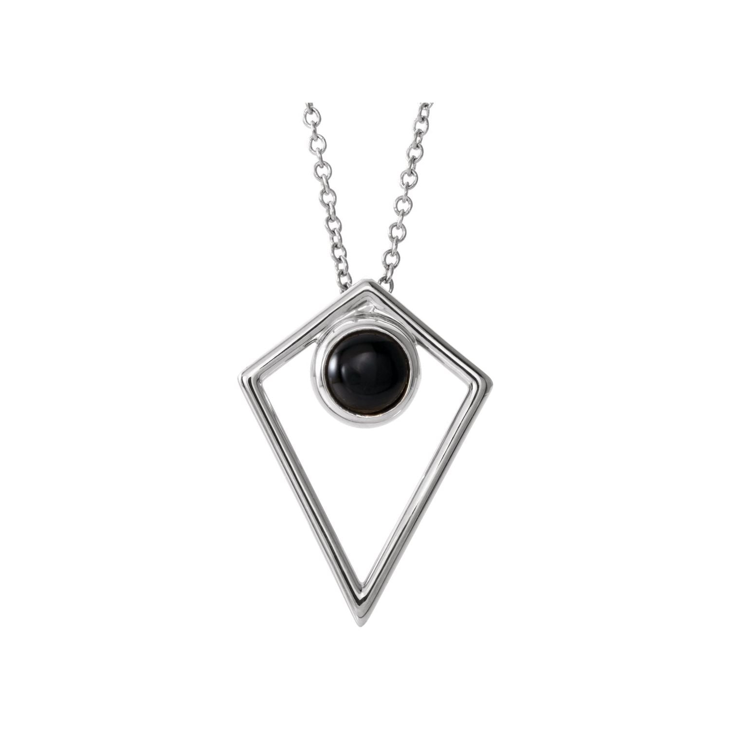 14K White Gold Onyx Cabochon Pyramid Necklace