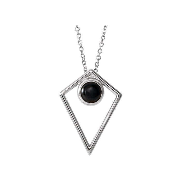 14K White Gold Onyx Cabochon Pyramid Necklace