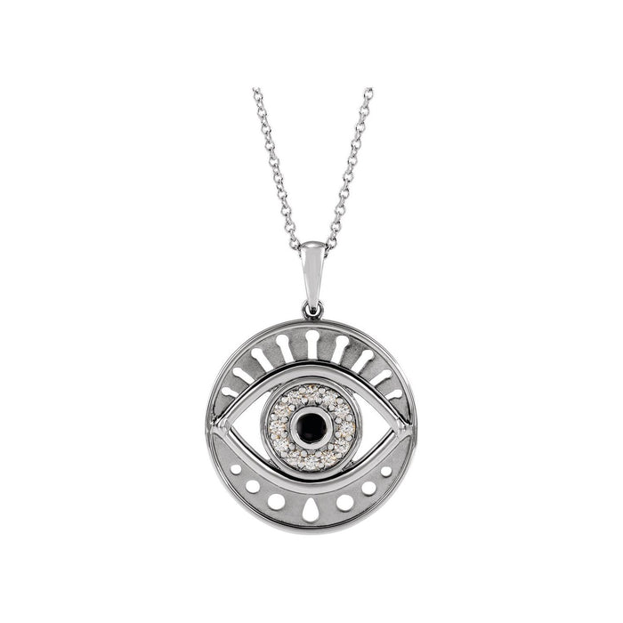 14K White Gold Onyx & Diamond Evil Eye Necklace