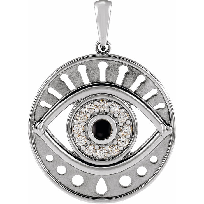Diamond Evil Eye Black Onyx Pendant in 14K White Gold