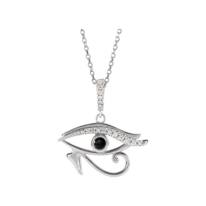 14K White Gold Onyx & Diamond Eye of Horus Necklace