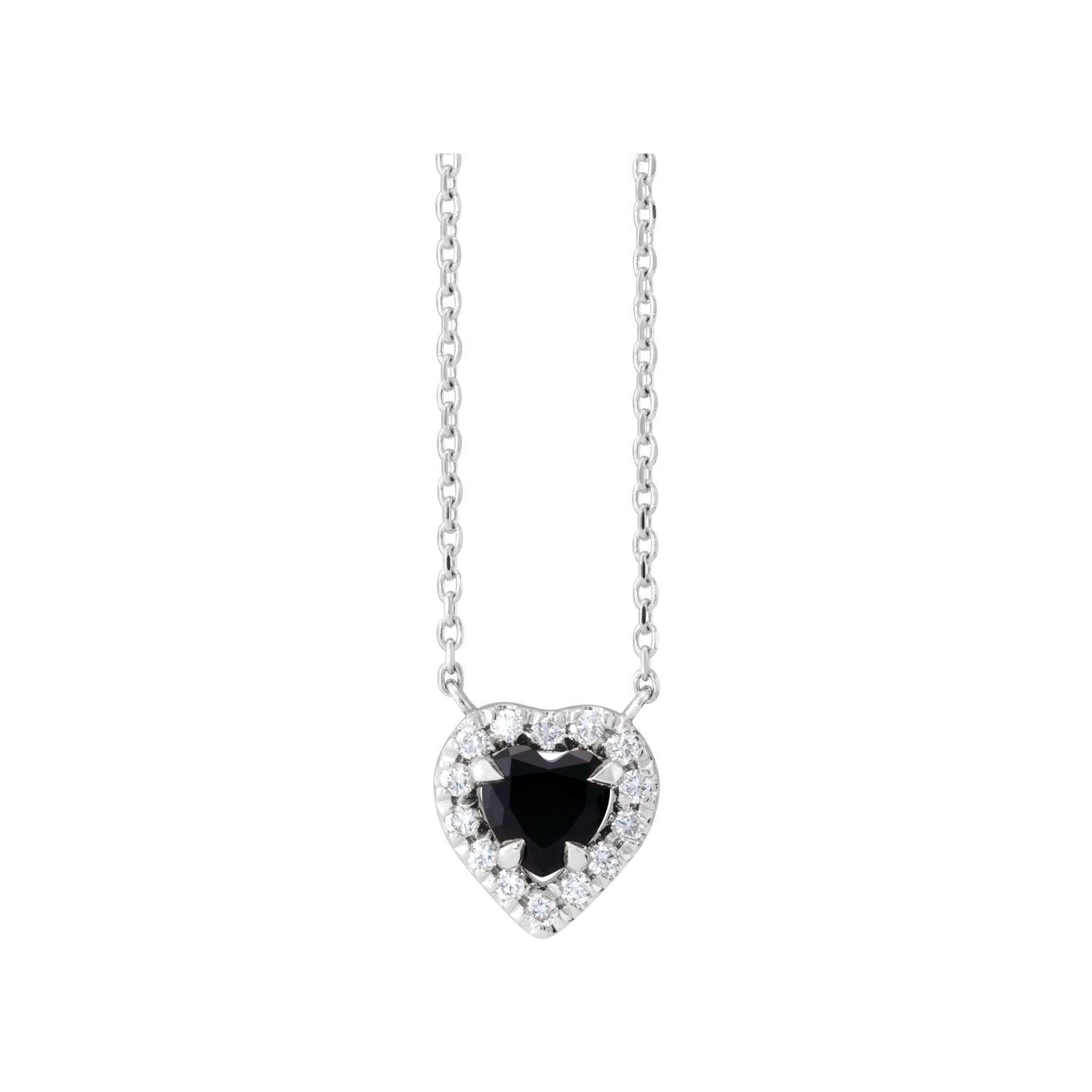 14K White Gold Onyx & Diamond French-Set Halo Necklace