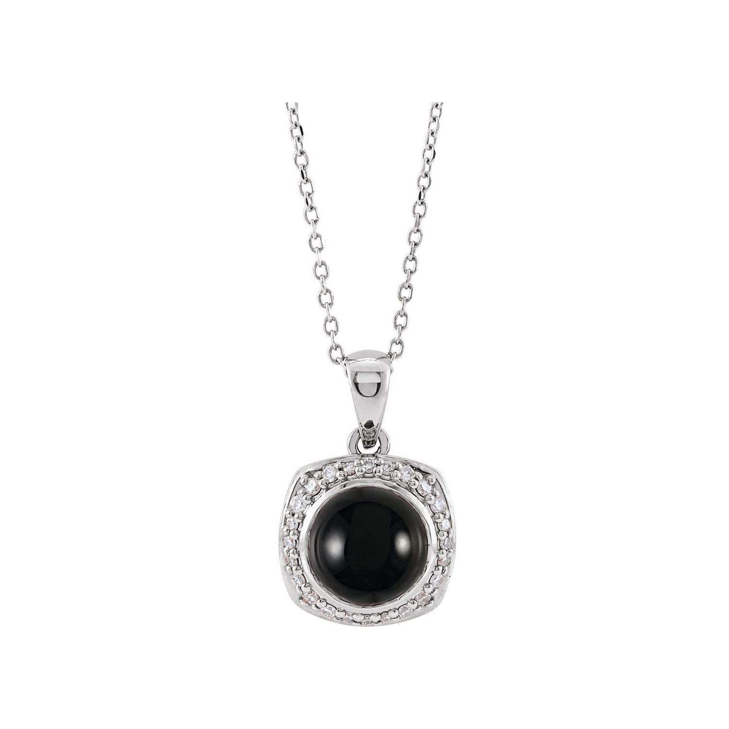 14K White Gold Onyx & Diamond Halo Statement Necklace