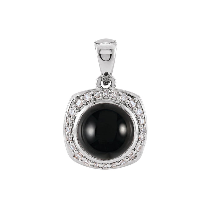Diamond Halo Statement Black Onyx Pendant in 14K White Gold