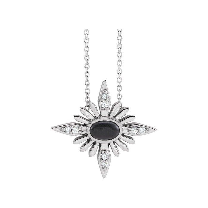 14K White Gold Onyx & Diamond Pendant Necklace
