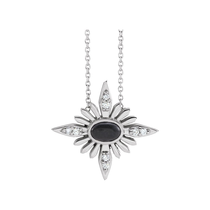 Onyx & Diamond Pendant in 14K White Gold