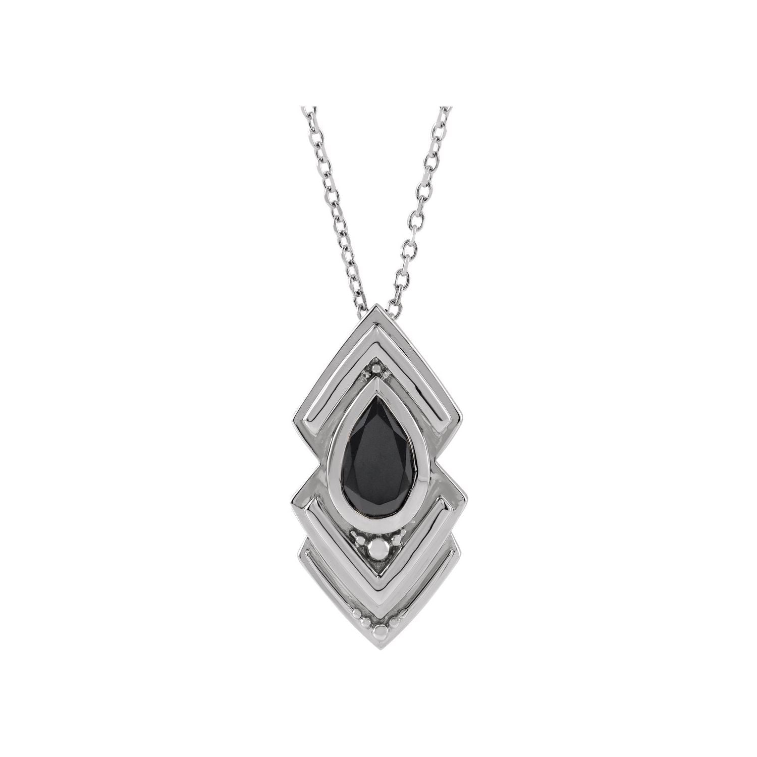 14K White Gold Onyx Geometric Necklace