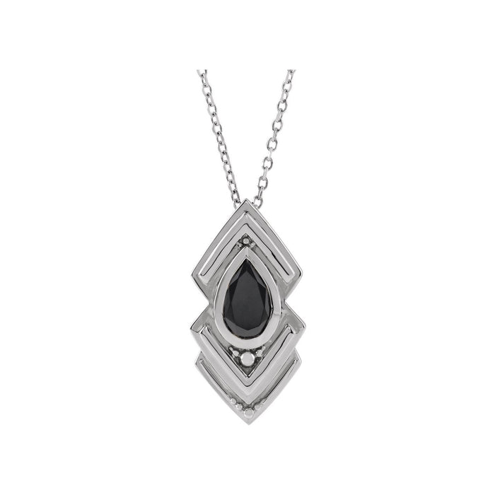 14K White Gold Onyx Geometric Necklace