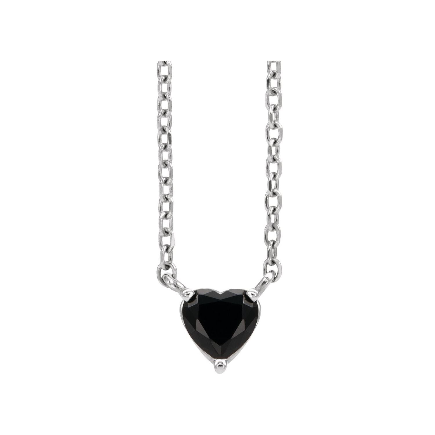 14K White Gold Onyx Heart Pendant Necklace