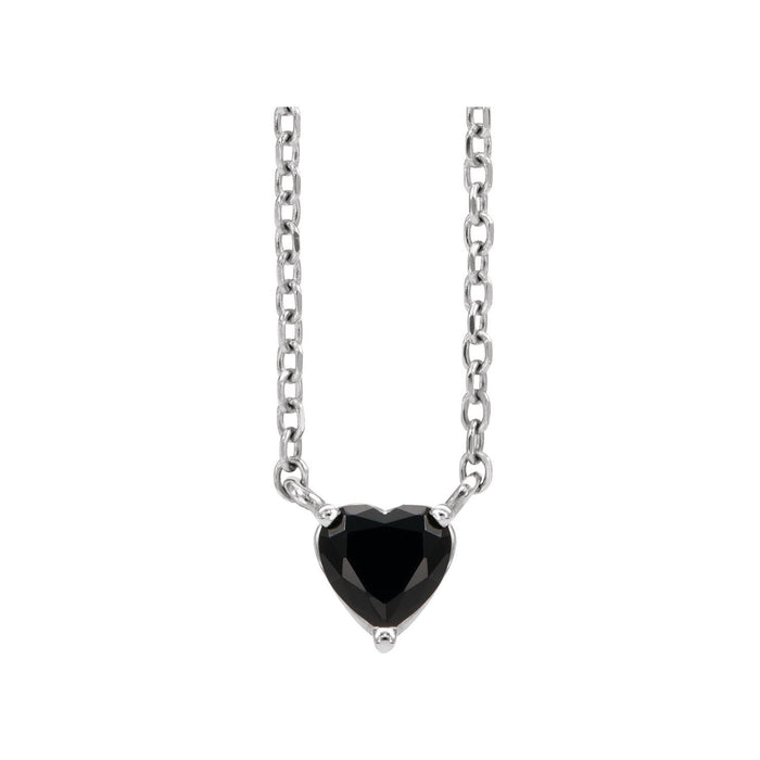 14K White Gold Onyx Heart Pendant Necklace