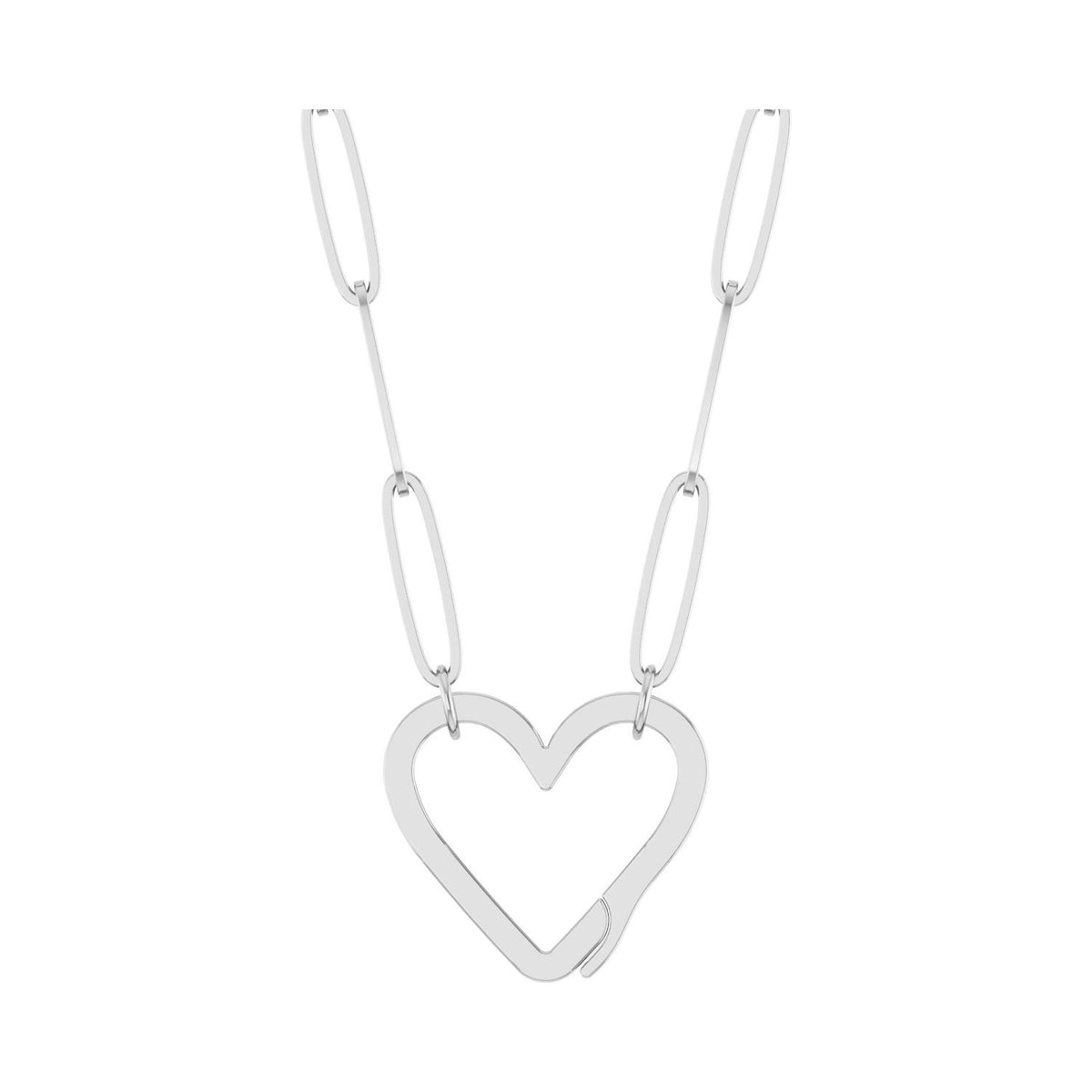 Open Heart Gold Paperclip Necklace in 14k white gold — shown on its included chain