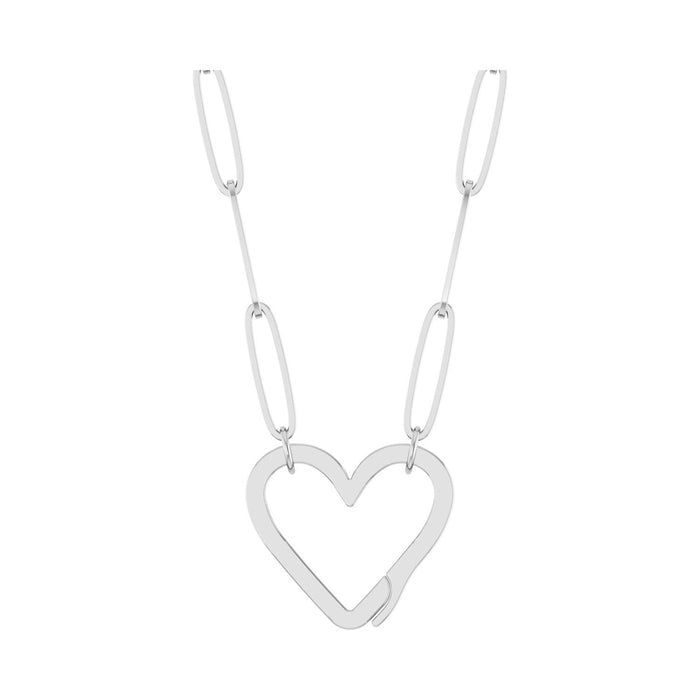 Open Heart Gold Paperclip Necklace in 14K White Gold
