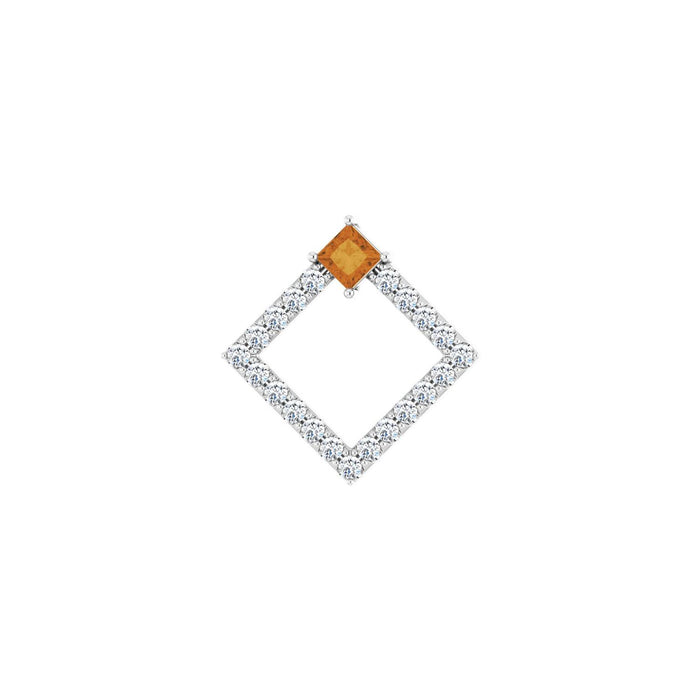 Open Square Diamonds Citrine Pendant in 14K White Gold