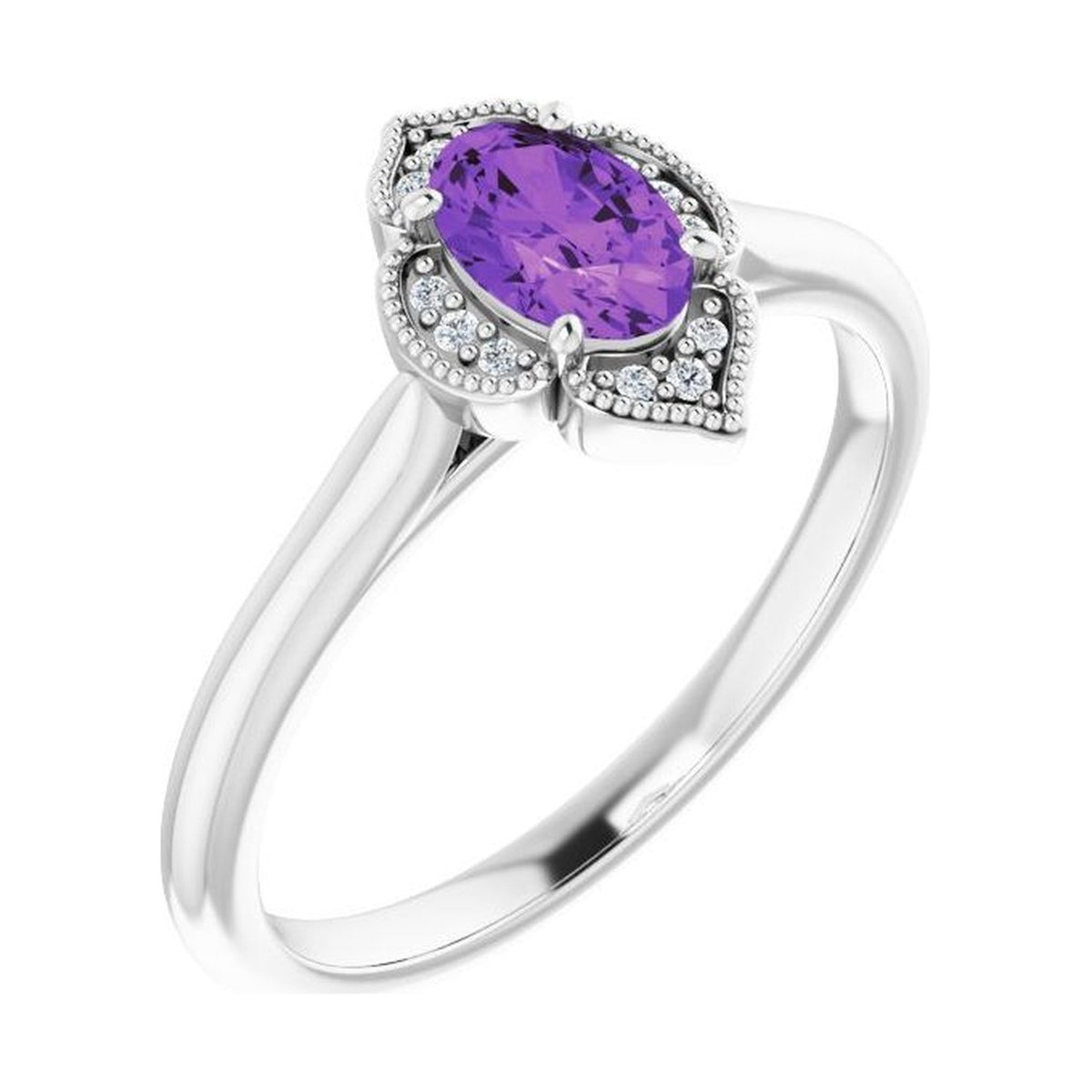 oval accented vintage-inspired birthstone ring amethyst white gold