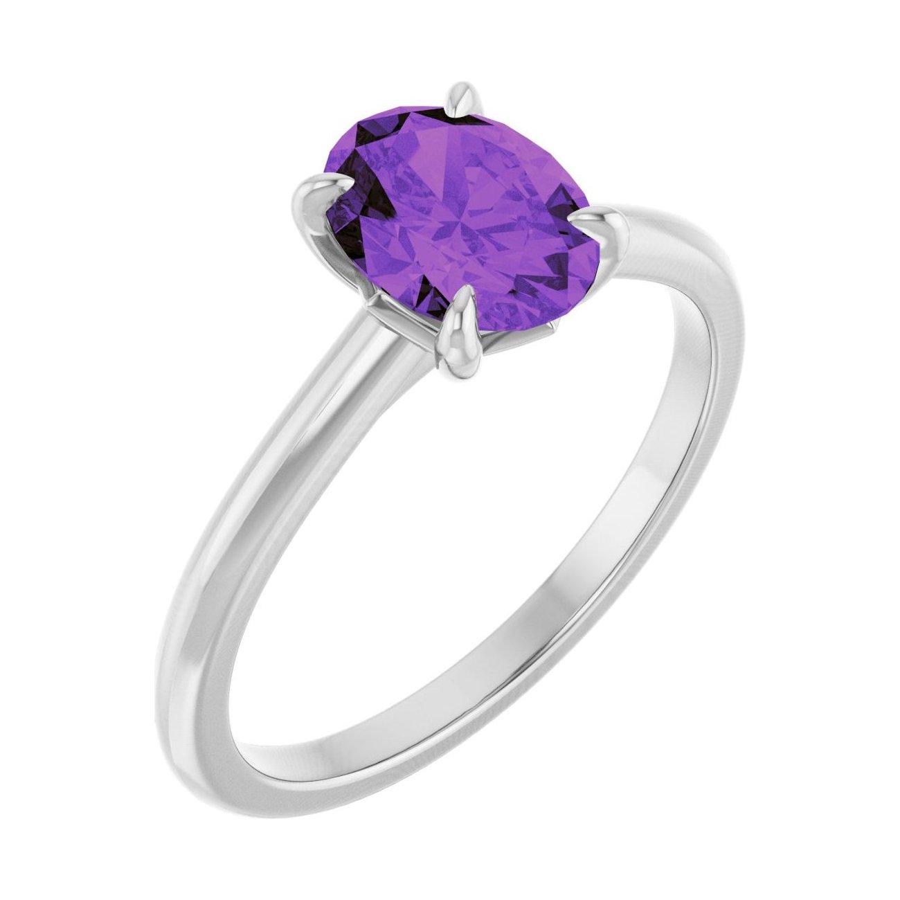 Oval Amethyst Claw-Prong Solitaire Engagement Ring in 14K White Gold with 1.5 ct oval diamond