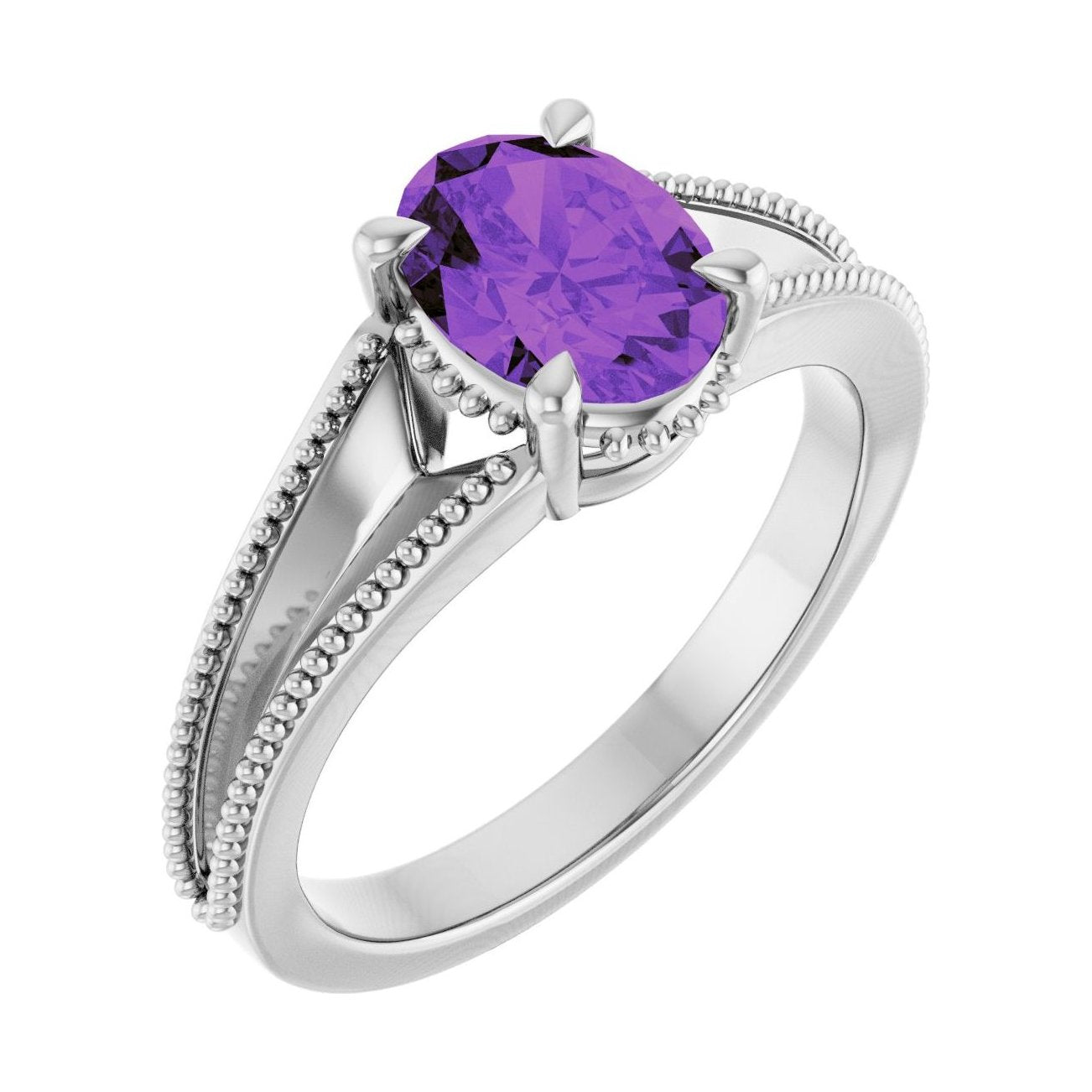 Oval Amethyst Claw-Prong Solitaire Engagement Ring in 14K White Gold with 1.5 ct oval diamond