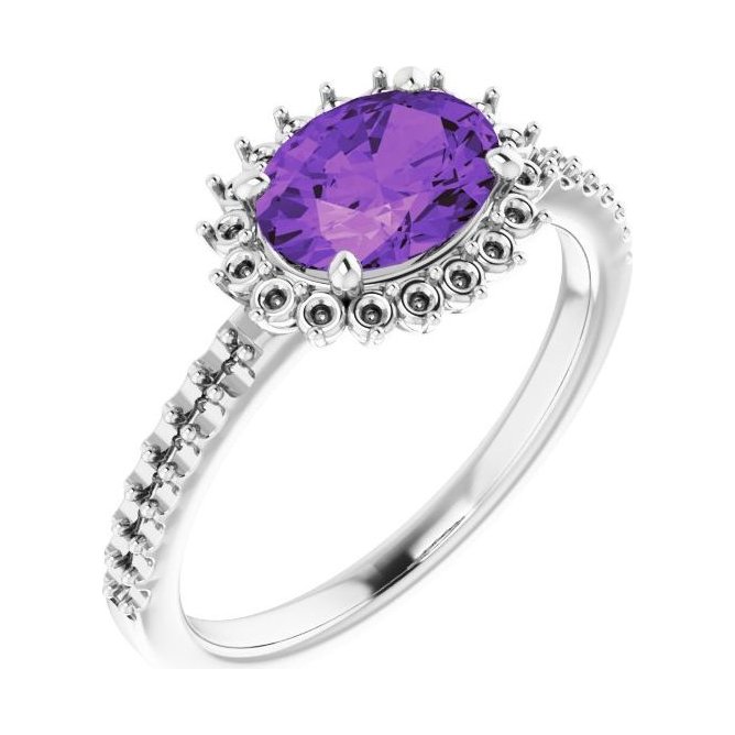 Oval Amethyst Halo Engagement Ring in 14K White Gold with 1.5 ct oval diamond