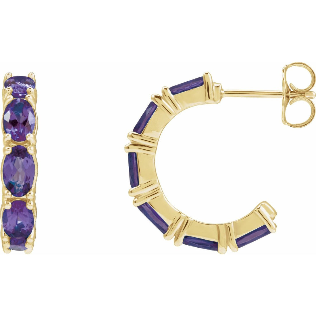 oval amethyst hoop earrings in 14k Yellow Gold