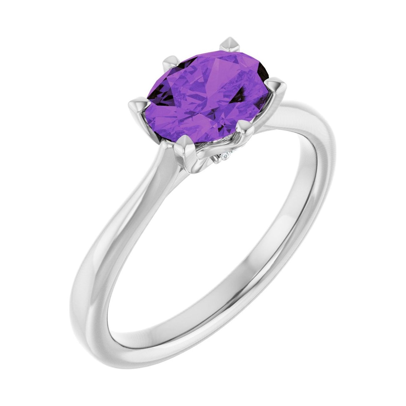 Oval Amethyst Pavé Engagement Ring in 14K White Gold with 1.5 ct oval diamond