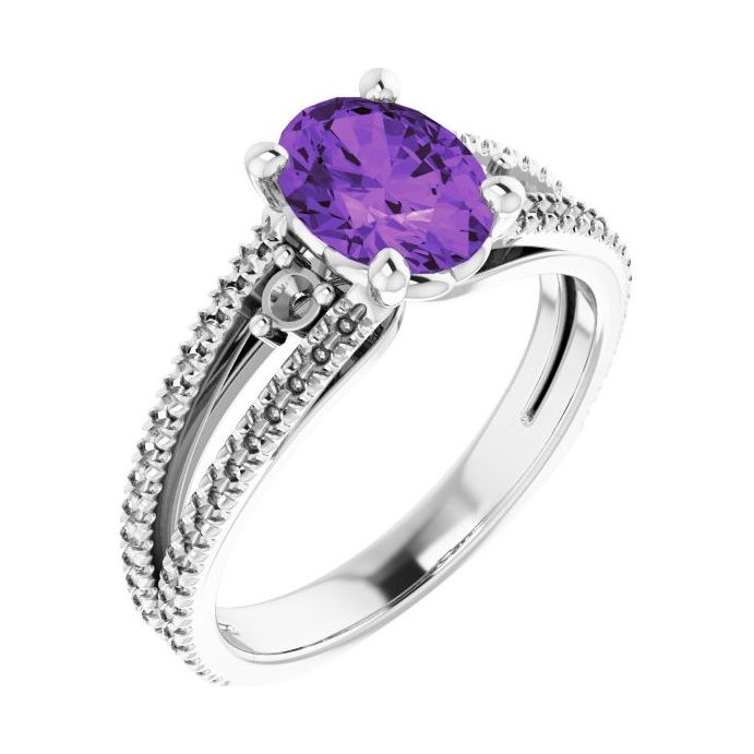 Oval Amethyst Pavé Engagement Ring in 14K White Gold with 1.5 ct oval diamond